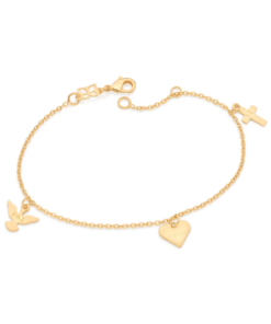 Pulseira paz, amor e fé folheada a ouro -5520411900