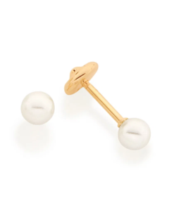 Brinco infantil solitário folheado a ouro com pérolas sintéticas - tam.único 5201900026