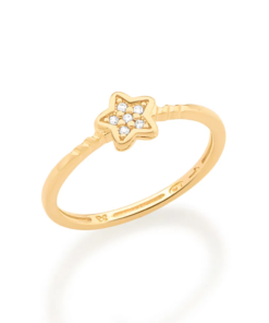 Anel skinny ring estrela folheado a ouro com zircônias